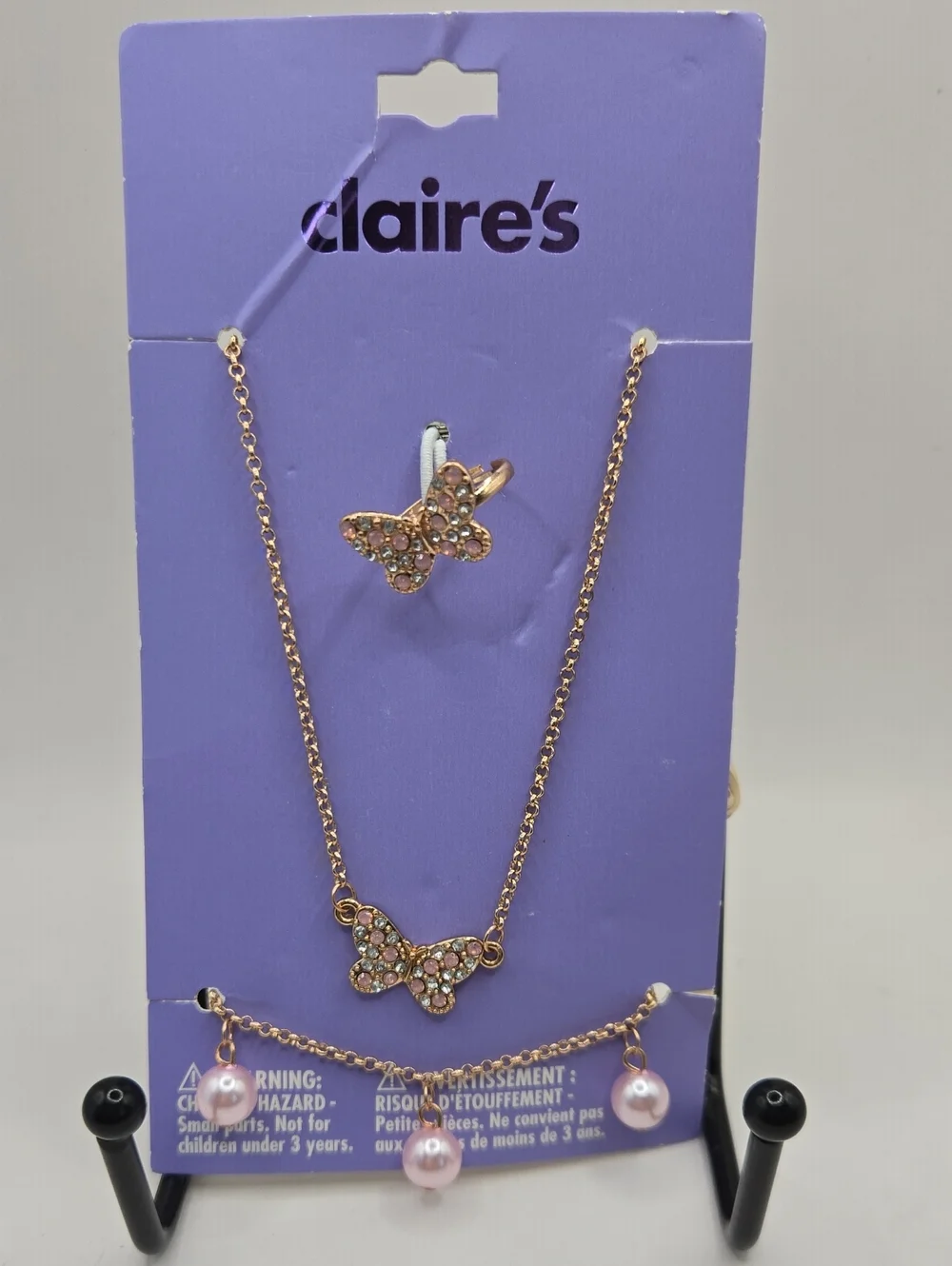 NEW Claire's Rose Gold Butterfly Necklace & Pearl Charm Set